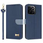 For Honor X7c 4G Global Metal Bow Leather Phone Case with Hand Strap(Dark Blue)