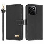 For Honor X7c 4G Global Metal Bow Leather Phone Case with Hand Strap(Black)