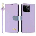 For Honor X7c 4G Global Metal Bow Leather Phone Case with Hand Strap(Purple)