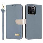 For Honor X7c 4G Global Metal Bow Leather Phone Case with Hand Strap(Light Blue)