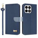 For Honor X8a 5G Global Metal Bow Leather Phone Case with Hand Strap(Dark Blue)