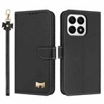 For Honor X8a 5G Global Metal Bow Leather Phone Case with Hand Strap(Black)