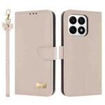 For Honor X8a 5G Global Metal Bow Leather Phone Case with Hand Strap(Apricot)