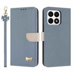 For Honor X8a 5G Global Metal Bow Leather Phone Case with Hand Strap(Light Blue)