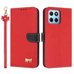 For Honor X8b 4G Global Metal Bow Leather Phone Case with Hand Strap(Red)