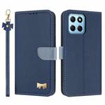 For Honor X8b 4G Global Metal Bow Leather Phone Case with Hand Strap(Dark Blue)
