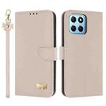 For Honor X8b 4G Global Metal Bow Leather Phone Case with Hand Strap(Apricot)
