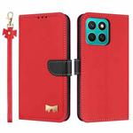 For Honor X8c 4G Global Metal Bow Leather Phone Case with Hand Strap(Red)