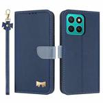 For Honor X8c 4G Global Metal Bow Leather Phone Case with Hand Strap(Dark Blue)