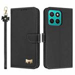 For Honor X8c 4G Global Metal Bow Leather Phone Case with Hand Strap(Black)