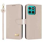 For Honor X8c 4G Global Metal Bow Leather Phone Case with Hand Strap(Apricot)