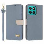 For Honor X8c 4G Global Metal Bow Leather Phone Case with Hand Strap(Light Blue)
