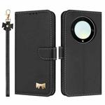 For Honor X9a 5G Metal Bow Leather Phone Case with Hand Strap(Black)