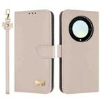 For Honor X9a 5G Metal Bow Leather Phone Case with Hand Strap(Apricot)