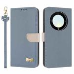 For Honor X9a 5G Metal Bow Leather Phone Case with Hand Strap(Light Blue)