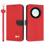 For Honor X9b 5G Global Metal Bow Leather Phone Case with Hand Strap(Red)