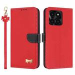 For Honor X6c 4G Metal Bow Leather Phone Case with Hand Strap(Red)
