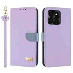 For Honor X6c 4G Metal Bow Leather Phone Case with Hand Strap(Purple)