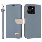 For Honor X6c 4G Metal Bow Leather Phone Case with Hand Strap(Light Blue)