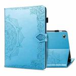 For iPad 2 / 3 / 4 Halfway Mandala Embossing Pattern Horizontal Flip PU Leather Case with Card Slots & Holder(Blue)