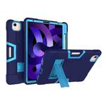 For iPad Air 2022 / 2020 10.9 Contrast Color Robot Shockproof Silicon + PC Protective Case with Holder & Pen Slot(Navy Blue + Blue)