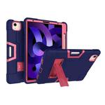 For iPad Air 2022 / 2020 10.9 Contrast Color Robot Shockproof Silicon + PC Protective Case with Holder & Pen Slot(Navy Blue + Rose Red)