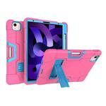 For iPad Air 2022 / 2020 10.9 Contrast Color Robot Shockproof Silicon + PC Protective Case with Holder & Pen Slot(Rose Red + Blue)