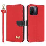 For Redmi 11A / 12C Metal Bow Leather Phone Case with Hand Strap(Red)