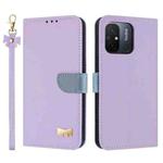 For Redmi 11A / 12C Metal Bow Leather Phone Case with Hand Strap(Purple)
