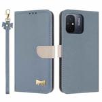 For Redmi 11A / 12C Metal Bow Leather Phone Case with Hand Strap(Light Blue)