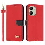 For Redmi 13C 4G Global Metal Bow Leather Phone Case with Hand Strap(Red)