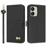 For Redmi 13C 4G Global Metal Bow Leather Phone Case with Hand Strap(Black)
