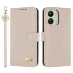 For Redmi 13C 4G Global Metal Bow Leather Phone Case with Hand Strap(Apricot)