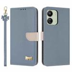 For Redmi 13C 4G Global Metal Bow Leather Phone Case with Hand Strap(Light Blue)