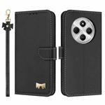 For Redmi 14C 4G / Poco C75 Metal Bow Leather Phone Case with Hand Strap(Black)