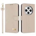 For Redmi 14C 4G / Poco C75 Metal Bow Leather Phone Case with Hand Strap(Apricot)