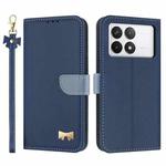 For Redmi K70 Pro / Poco F6 Pro 5G Metal Bow Leather Phone Case with Hand Strap(Dark Blue)