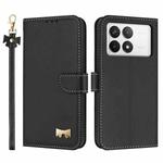 For Redmi K70 Pro / Poco F6 Pro 5G Metal Bow Leather Phone Case with Hand Strap(Black)
