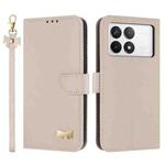 For Redmi K70 Pro / Poco F6 Pro 5G Metal Bow Leather Phone Case with Hand Strap(Apricot)