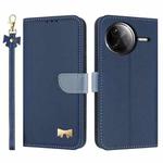 For Redmi K80 Pro / Poco F7 Pro Metal Bow Leather Phone Case with Hand Strap(Dark Blue)