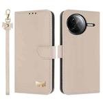 For Redmi K80 Pro / Poco F7 Pro Metal Bow Leather Phone Case with Hand Strap(Apricot)
