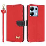 For Redmi Note 13 4G Global Metal Bow Leather Phone Case with Hand Strap(Red)