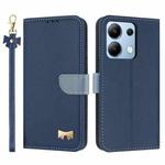 For Redmi Note 13 4G Global Metal Bow Leather Phone Case with Hand Strap(Dark Blue)