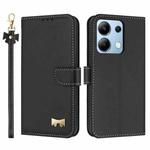 For Redmi Note 13 4G Global Metal Bow Leather Phone Case with Hand Strap(Black)