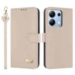 For Redmi Note 13 4G Global Metal Bow Leather Phone Case with Hand Strap(Apricot)