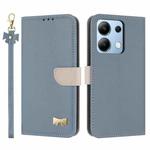 For Redmi Note 13 4G Global Metal Bow Leather Phone Case with Hand Strap(Light Blue)