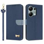 For Redmi Note 13 Pro 4G Global Metal Bow Leather Phone Case with Hand Strap(Dark Blue)