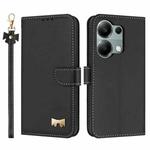 For Redmi Note 13 Pro 4G Global Metal Bow Leather Phone Case with Hand Strap(Black)