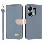 For Redmi Note 13 Pro 4G Global Metal Bow Leather Phone Case with Hand Strap(Light Blue)