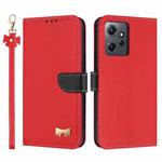 For Redmi Note 12 4G Metal Bow Leather Phone Case with Hand Strap(Red)